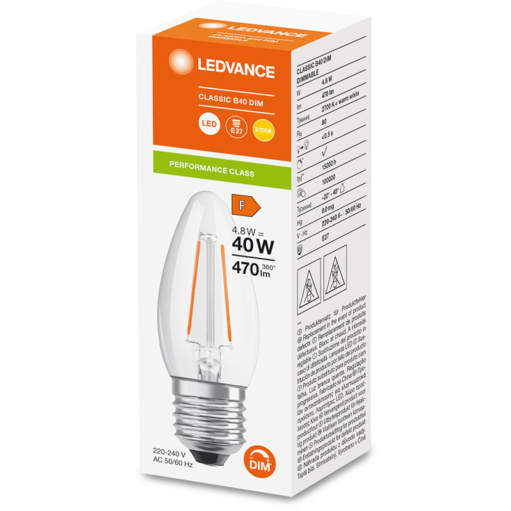 Ledvance Parathom E27 mignonpære, 2700K, 4,8W