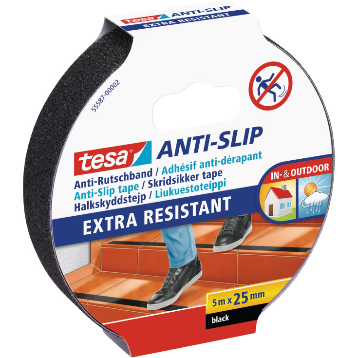 Tesa Anti-slip skridsikker tape, 5m x 25mm, sort