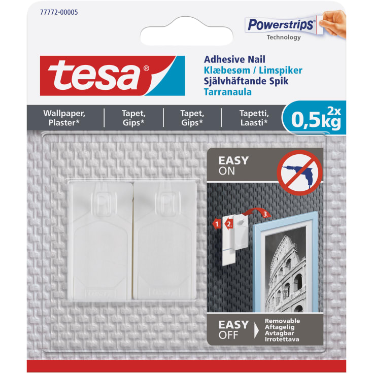 Tesa Powerstrips klæbesøm, 0,5 kg, 2-pak, hvid