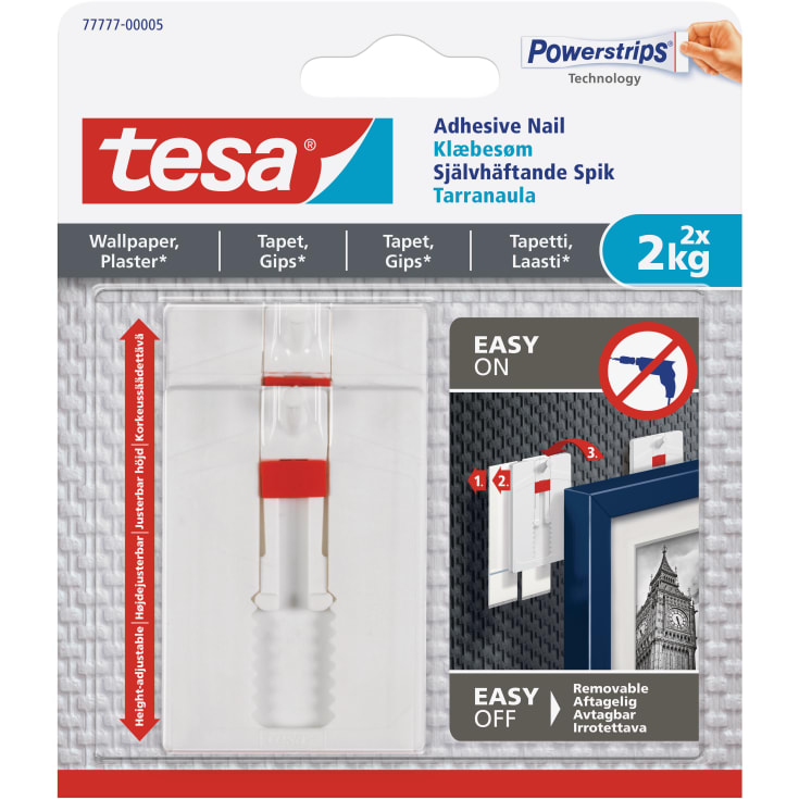 Tesa Powerstrips klæbesøm, 2 kg, 2-pak, justerbar, hvid