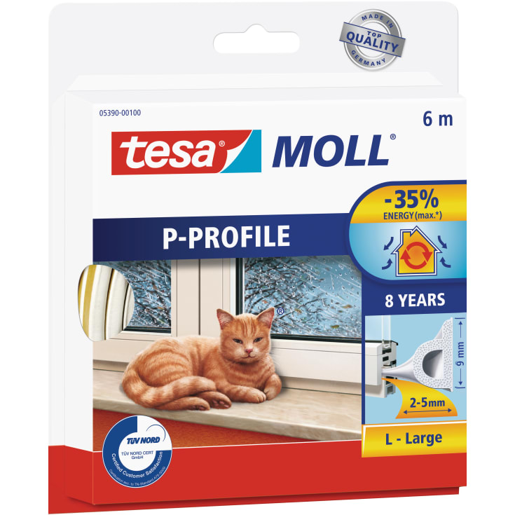 Tesamoll tetningsliste, P-profil, 6 m, hvit