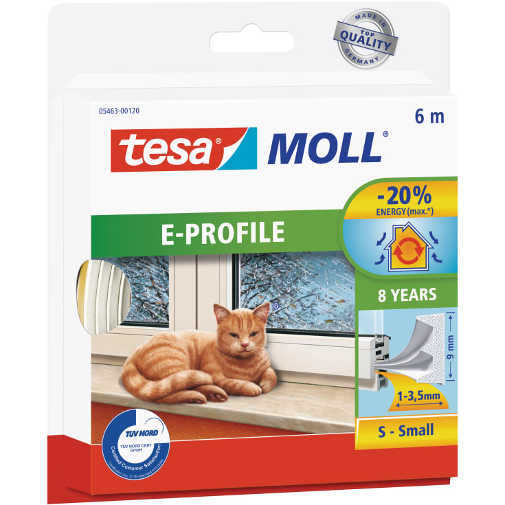 Tesamoll tetningsliste, E-profil, 6 m, hvit