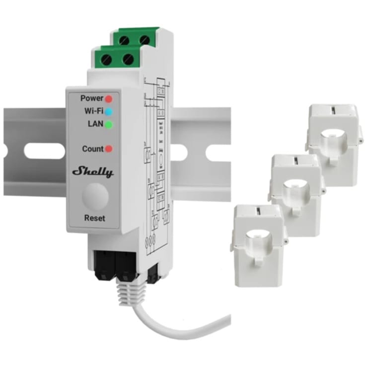 Shelly Pro 3EM WiFi 3-fas energimätare, 120A