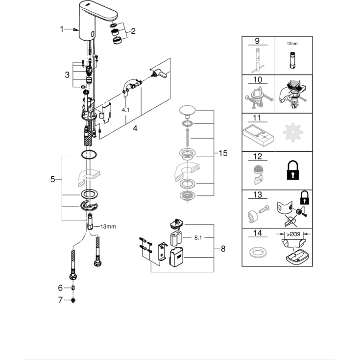 Grohe Eurosmart Cosmopolitan servantbatteri, berøringsfri, krom