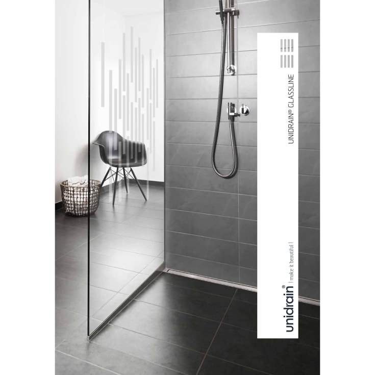 Unidrain Glassline Fast modul med 90 cm avløp, til 80 cm glassvegg, venstre
