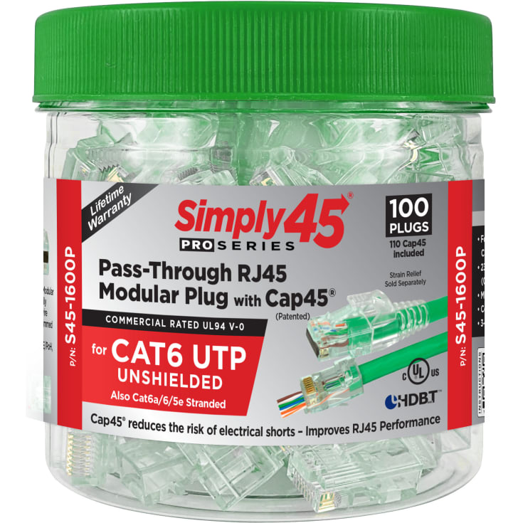 Simply45 RJ45 netværksstik, CAT6, CAP45, uskærmet, 100 STK