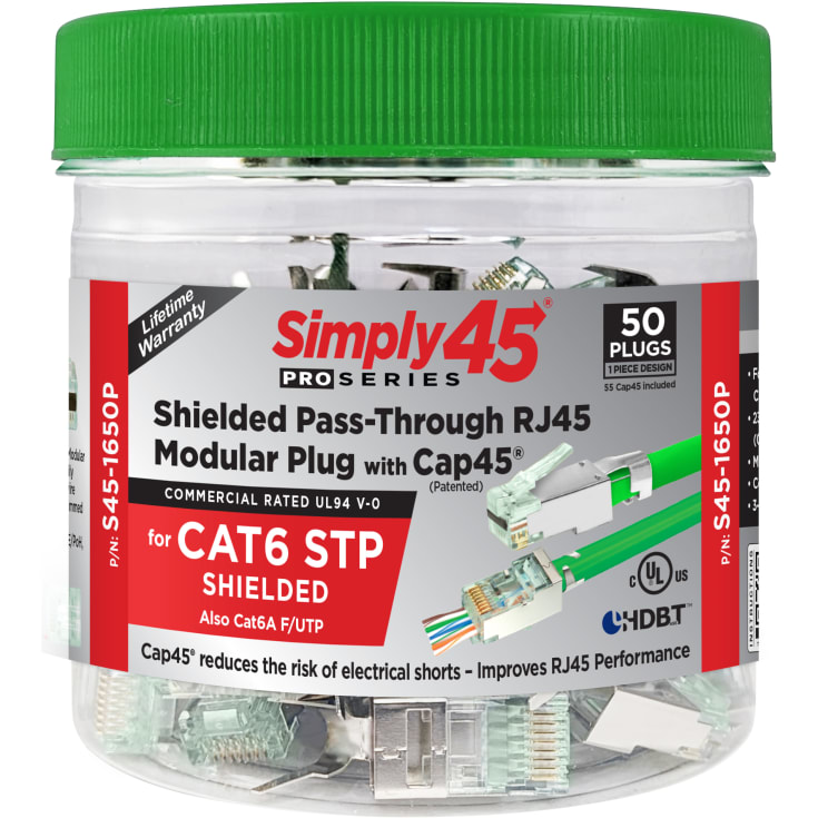 Simply45 RJ45 netværksstik, CAT6, CAP45, skærmet, 50 STK