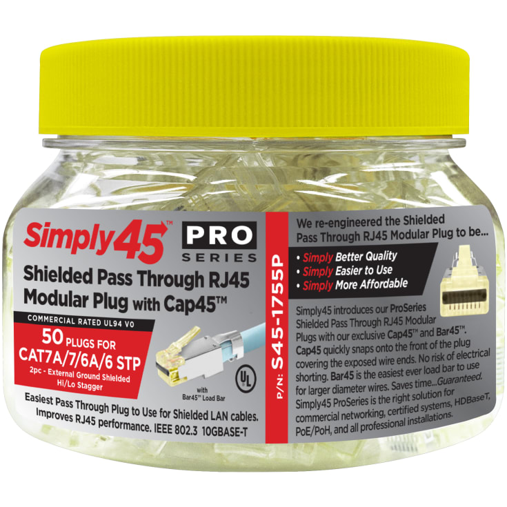 Simply45 RJ45 Modular Pass-Through plug CAT6/6a/7/7a skærmet