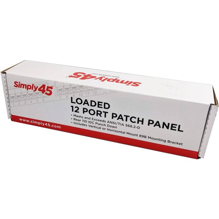 Simply45 RJ45 Patchpanel 12 port loaded, CAT6, til væg