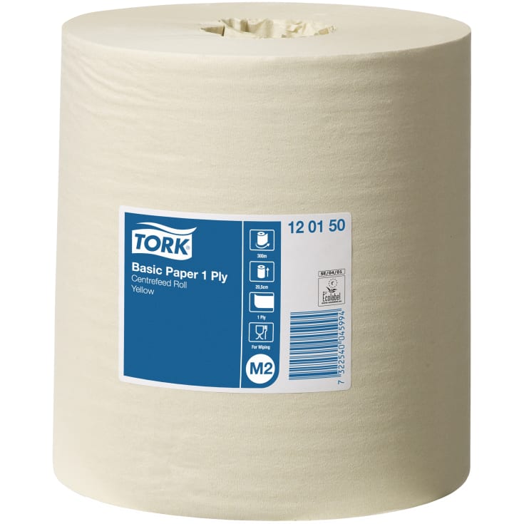 Tork M2 grunnleggende håndklerull, 1-lags, midi, gul, uten erme, Ø19 cm