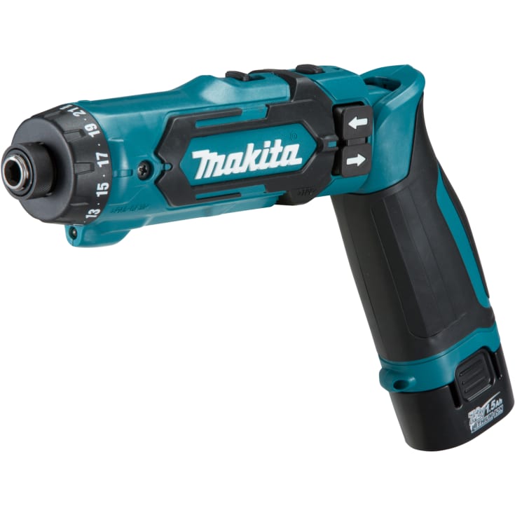 Makita knækskruetrækker DF012DSJ, 2 x 7,2 V/1,5 Ah i Makpac