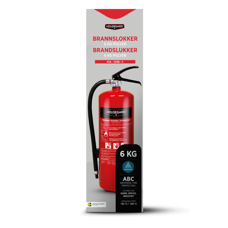 Pulverslukker 6 kg, PE6HR-C, 43A 233 B C, rød