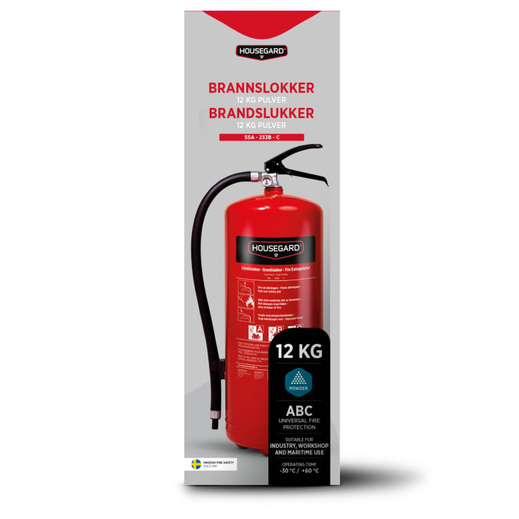Pulverslukker 12 kg, PE12HR-A, 55A, 233 B C, rød