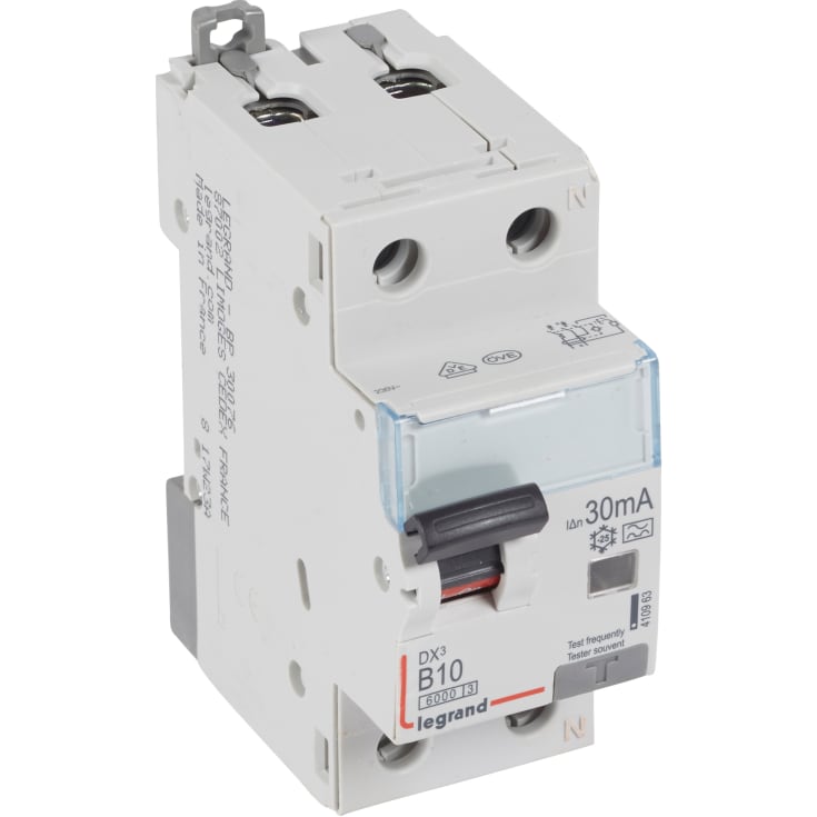 DX3 kombiafbryder HPFI RCBO B 10A 30mA 2P, 6/10kA, 2M, type A