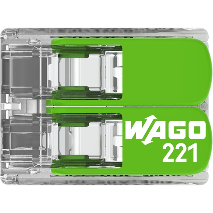 100 stk Green Samlemuffe 2x0,2-4 mm² transparent med grøn pal, serie 221