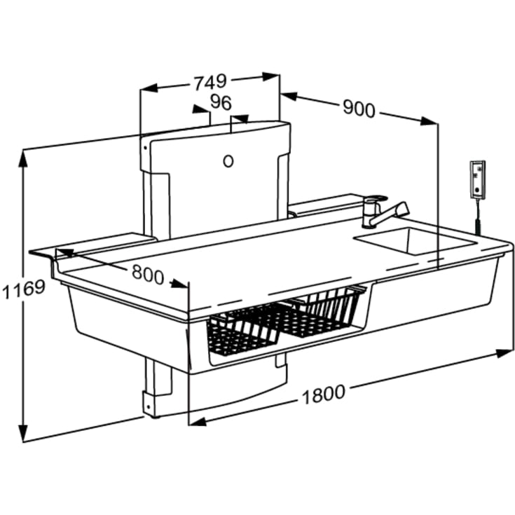 L PUSLEBORD, 800X1800 MM, MED