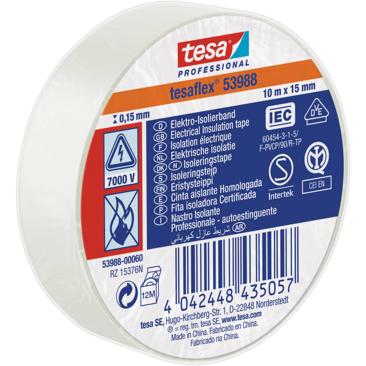 Tesa isoleringstape, hvid, 15 mm, 10 meter
