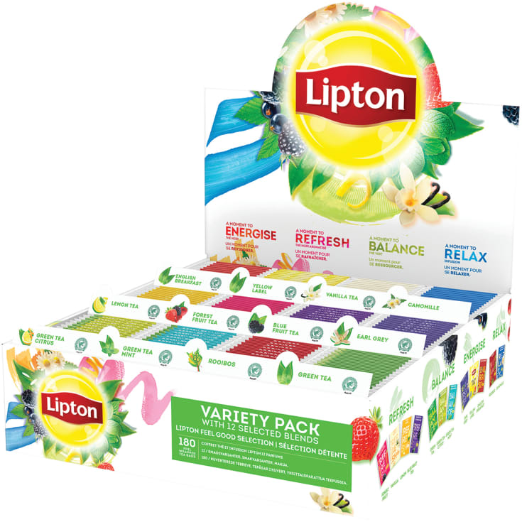 Lipton te, display med 180 bokstaver, i 12 varianter