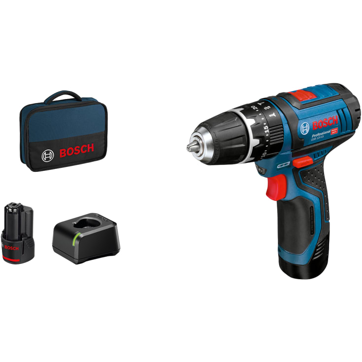 Bosch slagboremaskine GSB 12V-15, 2 x 12 V/ 2,0 Ah, Bag