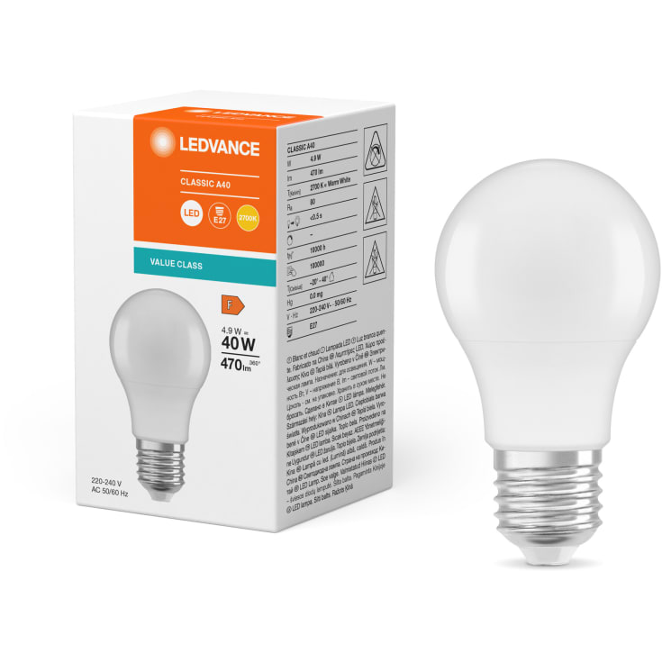Ledvance Value E27 standardlampa, 2700K, 4,9W