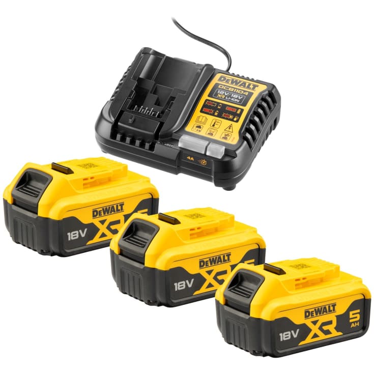 DEWALT 18V XR batterisæt, 3 x 18 V/ 5,0 Ah og lader