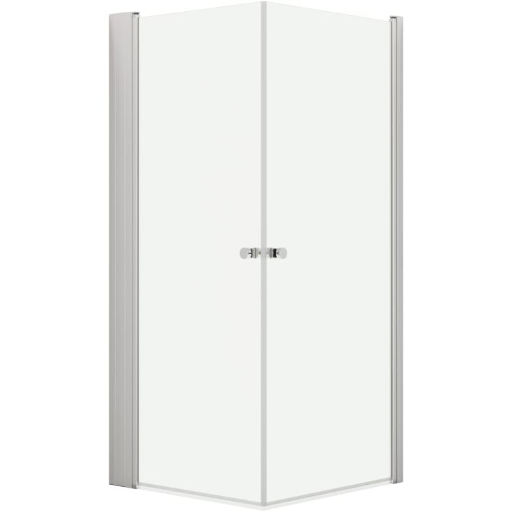 Dansani Match brusehjørne, model A+A+Tower reol, 89x89 cm, frostet glas, satin