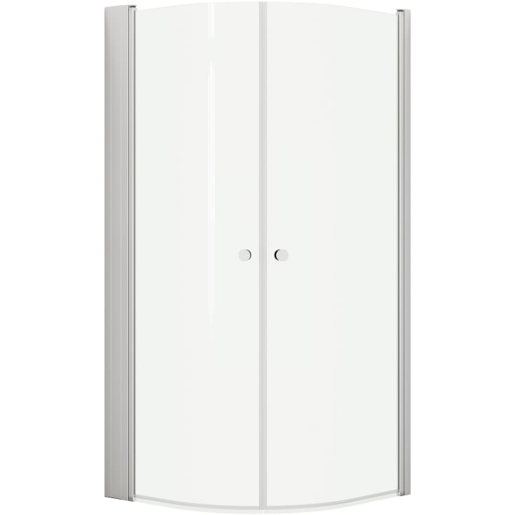 Dansani Match buet brusehjørne, model E+E+Tower reol, 99x99 cm, klart glas, satin