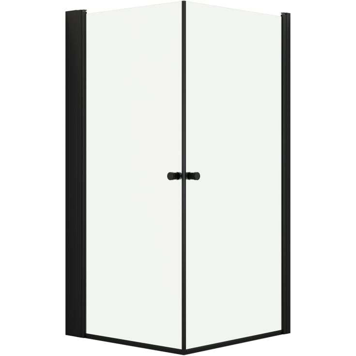 Dansani Match brusehjørne, model A+A+Tower reol, 99x99 cm, klart glas, sort