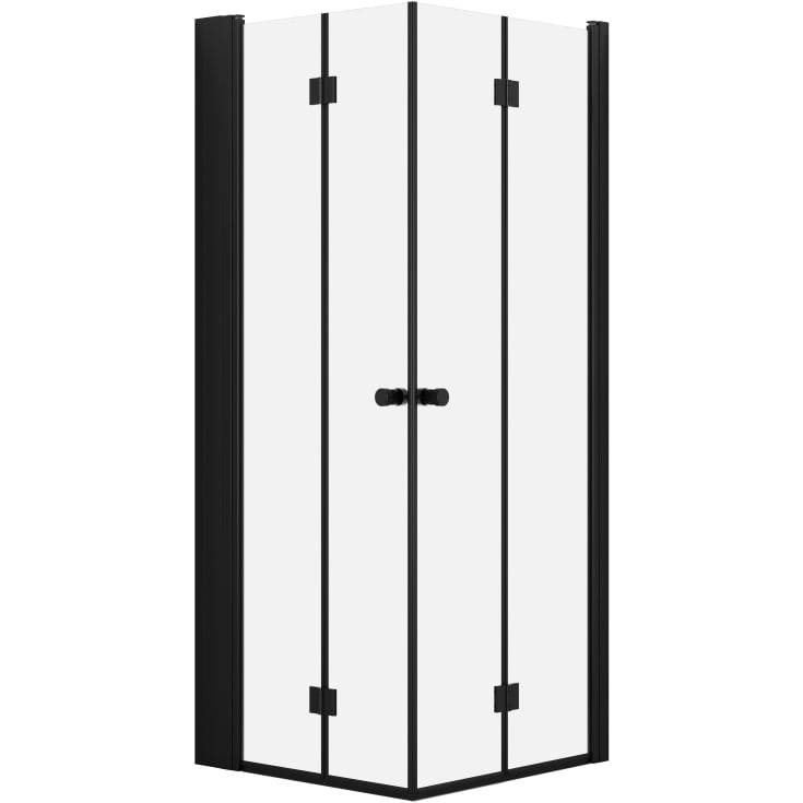 Dansani Match brusehjørne, model B+B+Tower reol, 77x77 cm, klart glas, sort