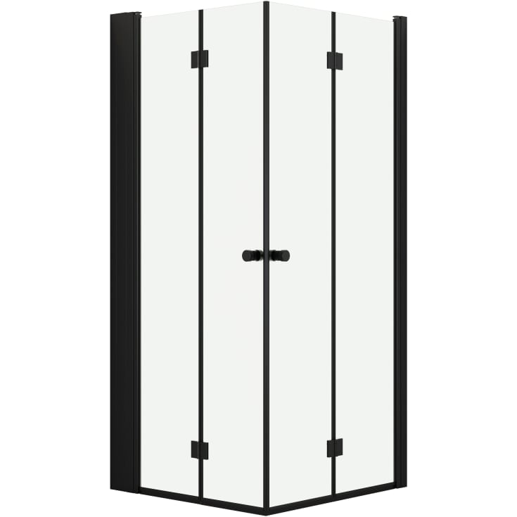 Dansani Match brusehjørne, model B+B+Tower reol, 89x89 cm, klart glas, sort