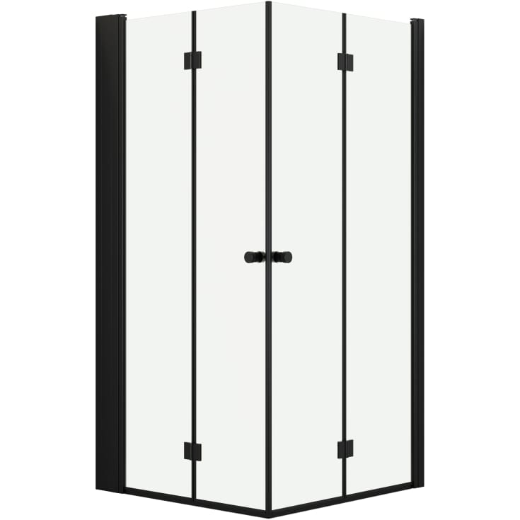 Dansani Match dusjhjørne, modell B+B+Tower-hylle, 97x97 cm, klart glass, svart
