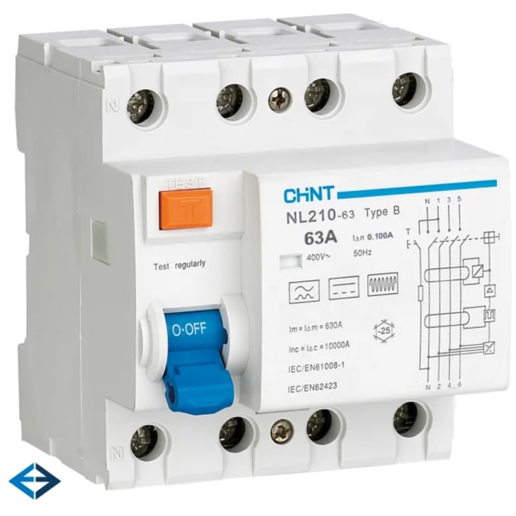 Fejlstrømsafbr. RCD PFI 3PN 63A 100 mA 10kA type B AC/DC N t/venstre