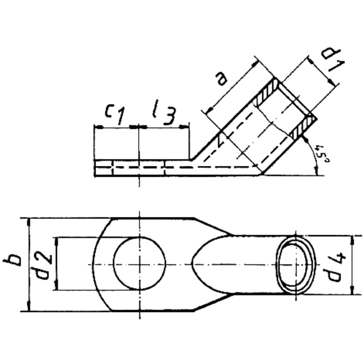 25 stk Vinkelkabelsko uten inspeksjonshull, 95 mm², M16, 45°