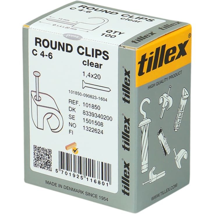 100 stk Tillex kabelclips rund 4-6/20 mm i natur