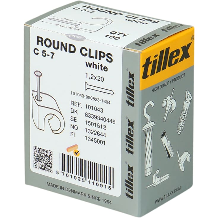 100 stk Clips 5-7/20 mm hvid (100)