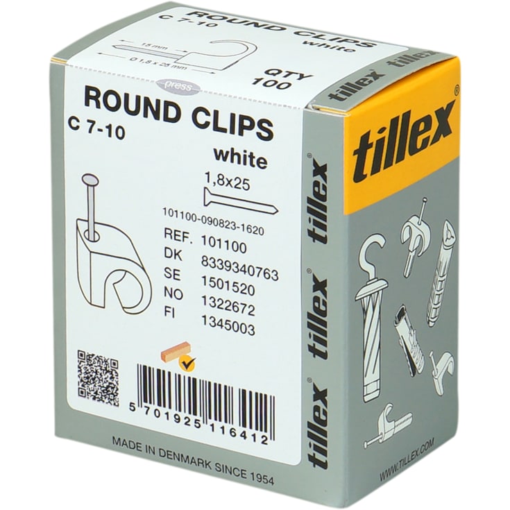 100 stk Clips 7-10/25 mm hvid (100)