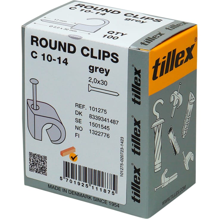 100 stk Clips 10-14/30 mm grå (100)