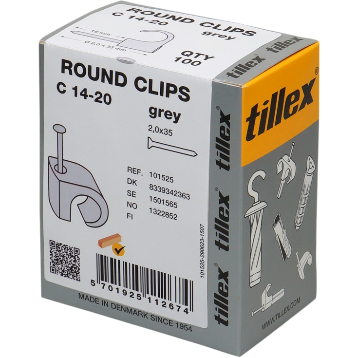 100 stk Clips 14-20/35 mm grå (100)