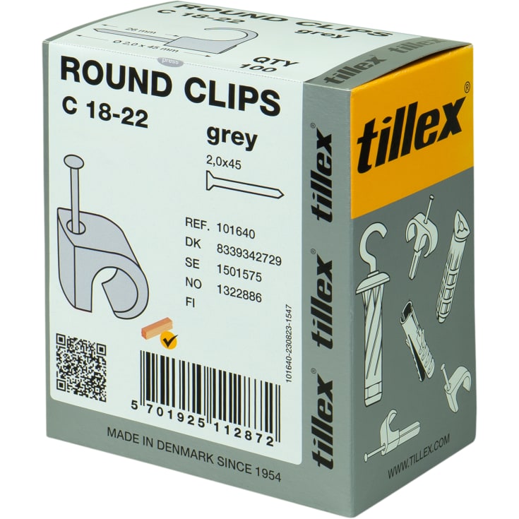 100 stk Clips 18-22/45 mm grå (100)