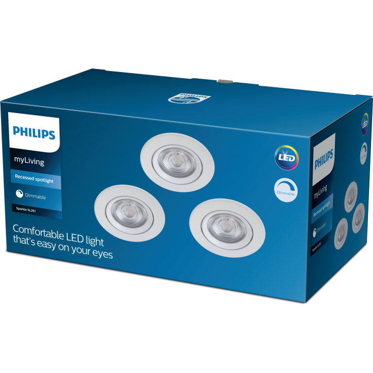 Philips myLiving Sparkle downlight, 2700K, 5W, hvit, 3-pk
