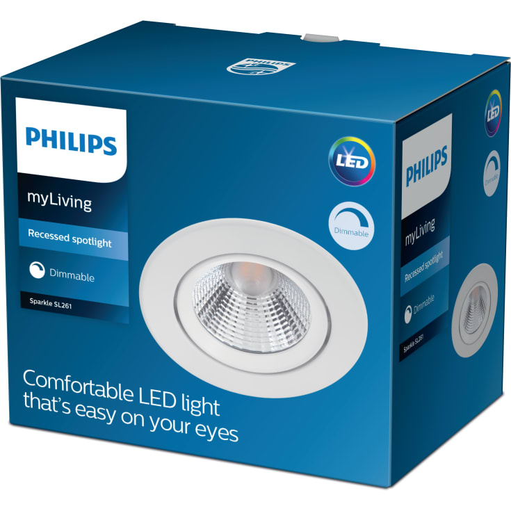 Philips myLiving Sparkle indbygningsspot, 2700K, 5,5W, hvid