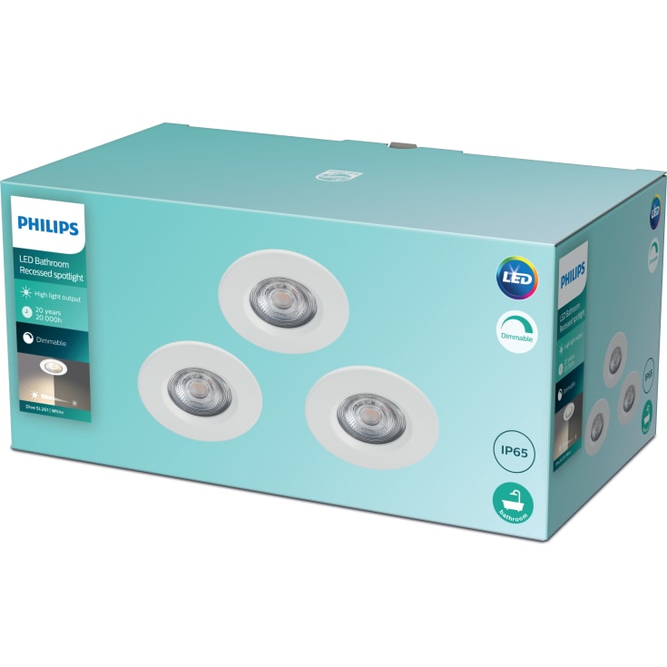 Philips myBathroom Dive indbygningsspot, hvid, 3-pak