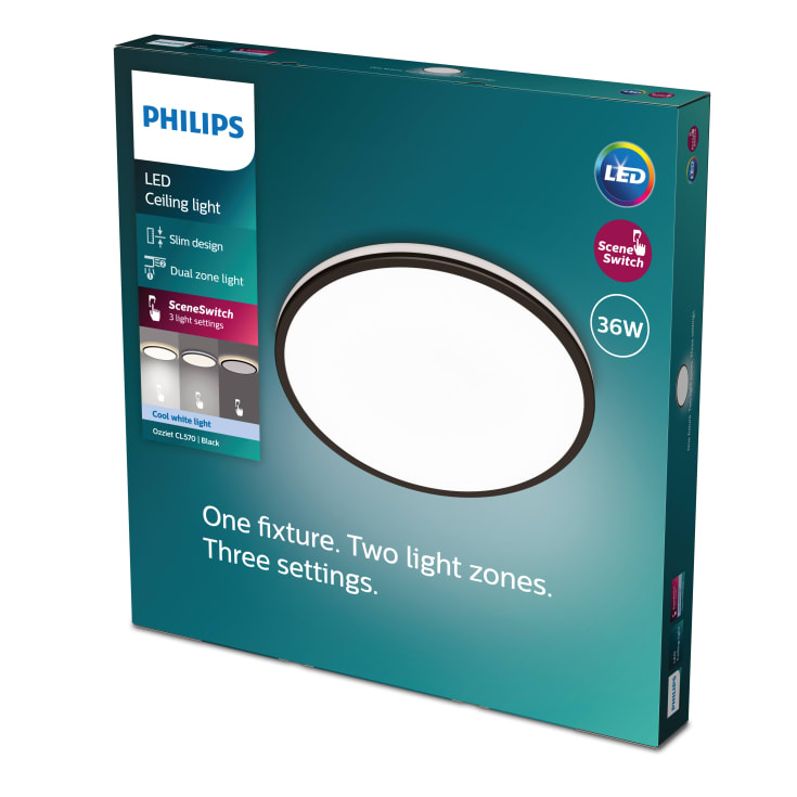 Philips myLiving Ozziet plafond, sort, 4000K, Ø52,5 cm