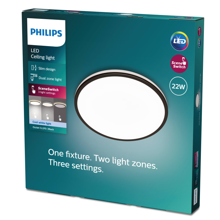 Philips myLiving Ozziet plafond, svart, 4000K, Ø42,5 cm