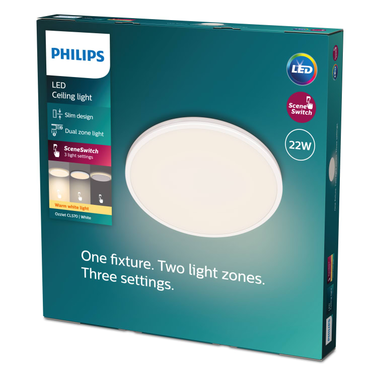 Philips myLiving Ozziet plafond, hvit, 2700K, Ø42,5 cm