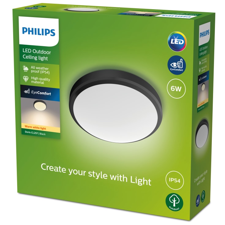 Philips myGarden Doris udendørs plafond, 2700K, sort