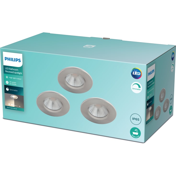 Philips myLiving Dive indbygningsspot, nikkel, 3-pak