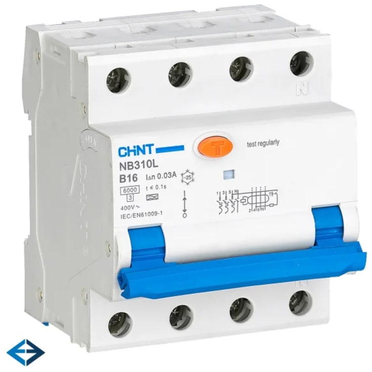 Kombinationsbrytare RCBO CHINT, 3P+N, B-karakteristik, 16A, 30mA, 6kA