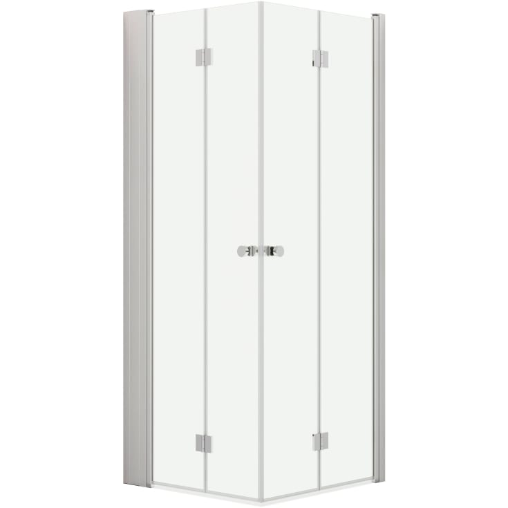 Dansani Match brusehjørne, model B+B+Tower reol, 79x79 cm, klart glas, satin