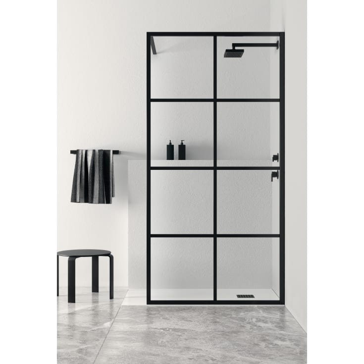 Lavabo Walk in brusevæg, 120 cm, klart glas, mat sort profil
